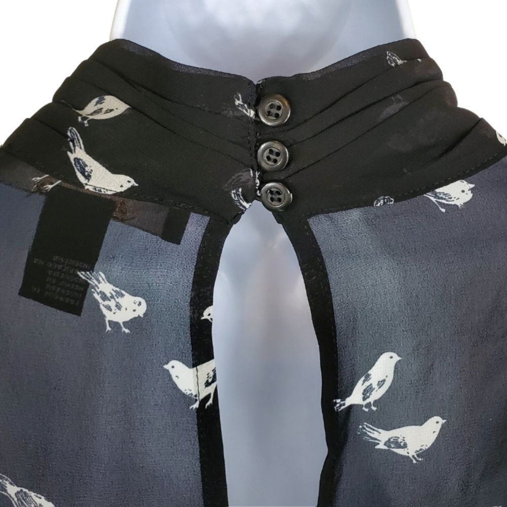 Sheer Bird-Patterned Blouse With Button Closures … - image 6